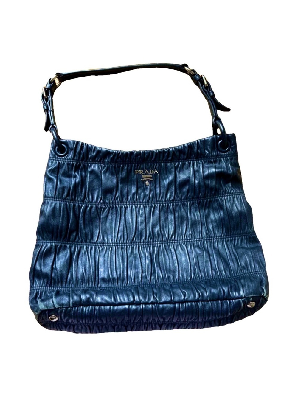 Prada 🌟 Black Runched Leather Shoulder Bag with Gold ! Offers always welcome! - Picture 9 of 16